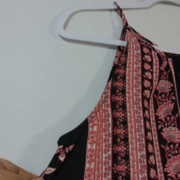 Loft Black And Pink Floral Stripe High Neck Sleeveless Tank Petite Size SP - Picture 4 of 9